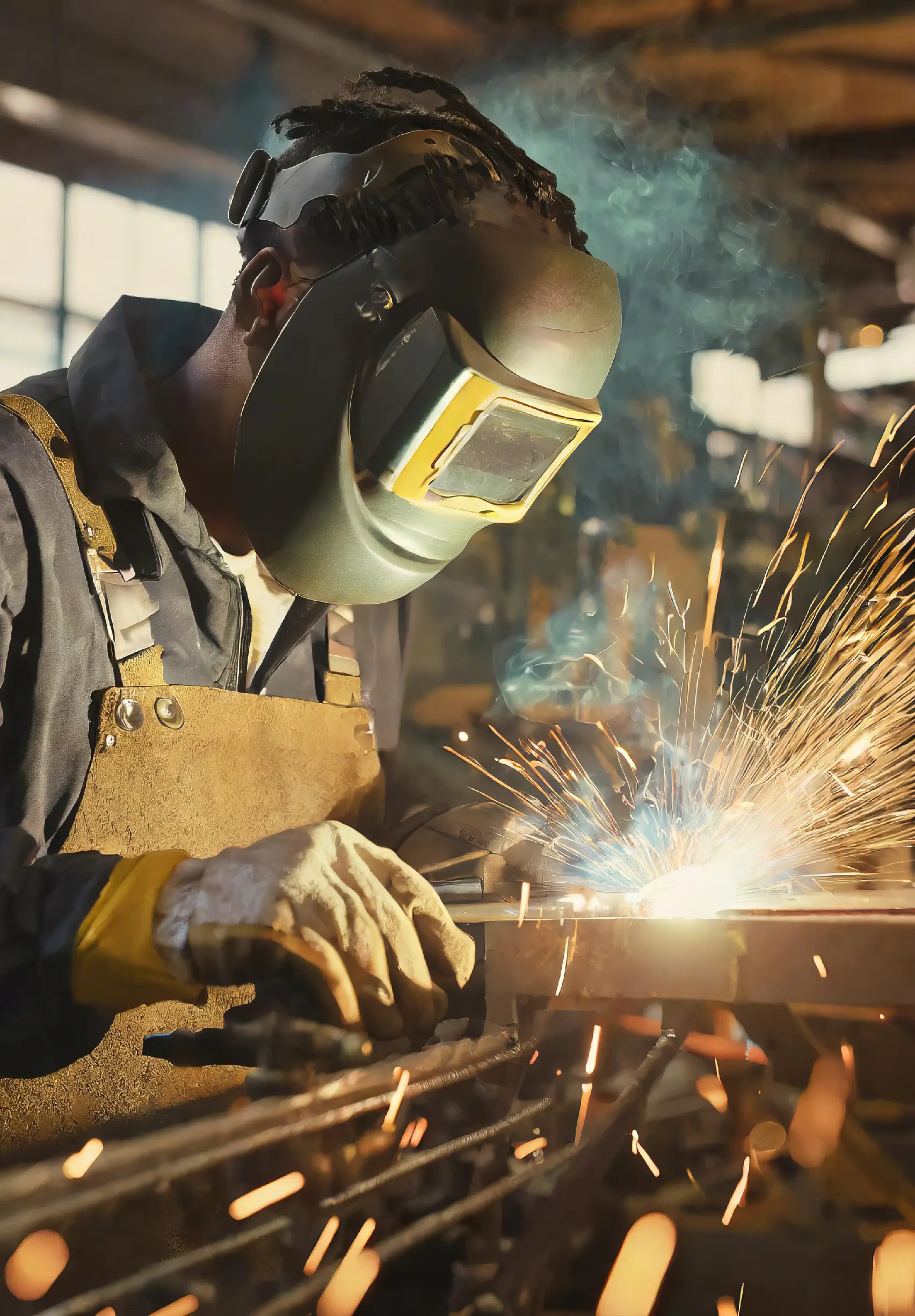 Un artisan soudeur protégé réalisant une soudure en toute sécurité.
