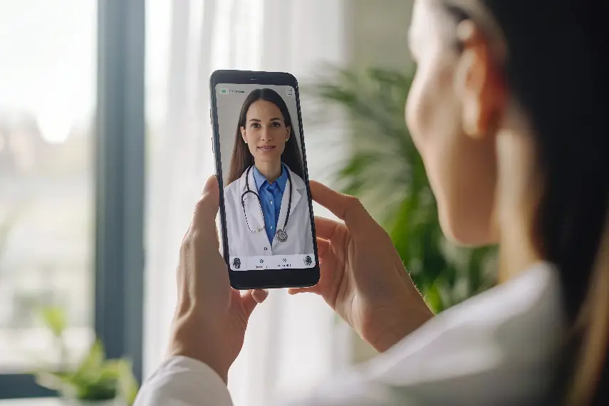 Une adhérente utilise le service de téléconsultation inclus dans sa garantie santé via l’application de La Mutuelle Verte.